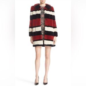 Alice + Olivia Kinsley Oversized Stripe Faux Fur Coat